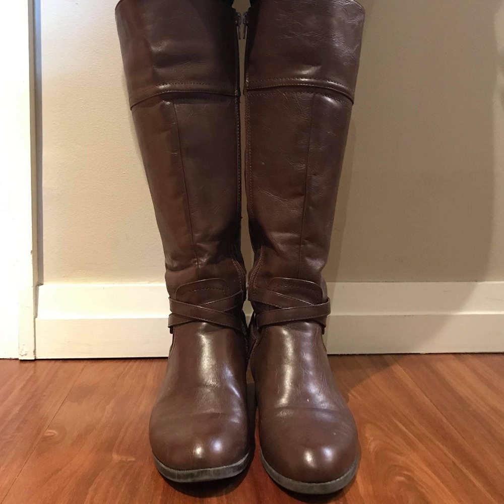 Brown Faux Leather Boots